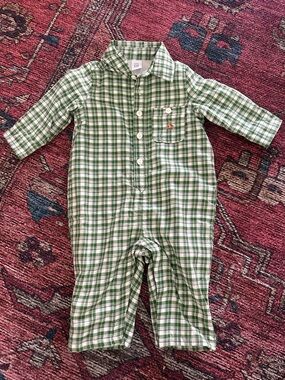 BABY GAP 3-6 MONTHS GREEN FLANNEL ONE-PIECE